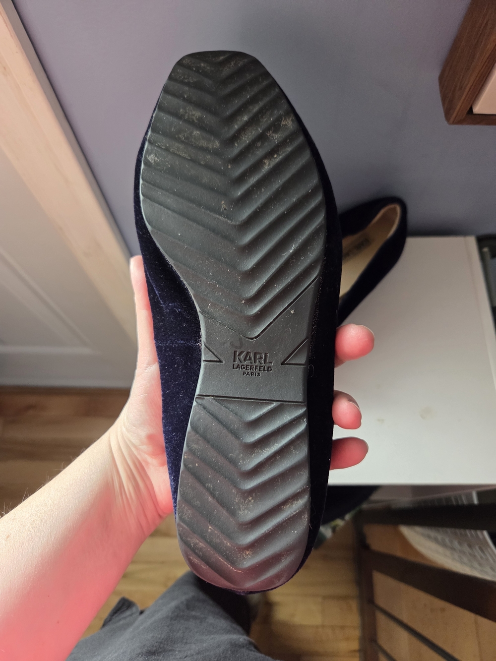 Karl Lagerfeld Navy Velvet Crystal-Trim Loafers - Picture 4 of 4